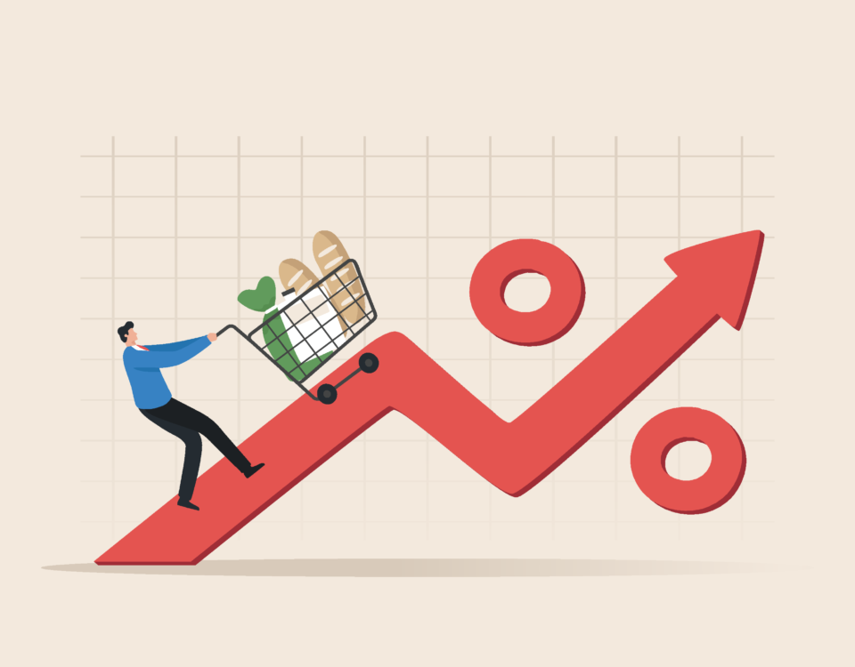 Rising grocery prices illustrating inflation's effect on plant-based meat sales