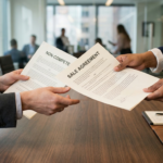 Illustration of a non-compete agreement being signed during a small business valuation
