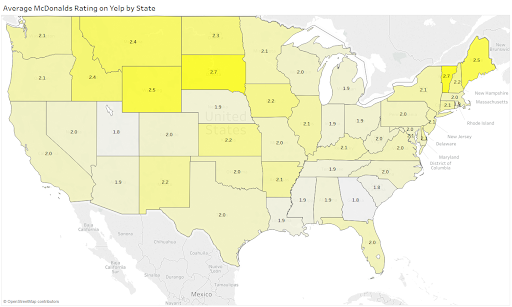 Average McDonald's Rating on Yelp by State